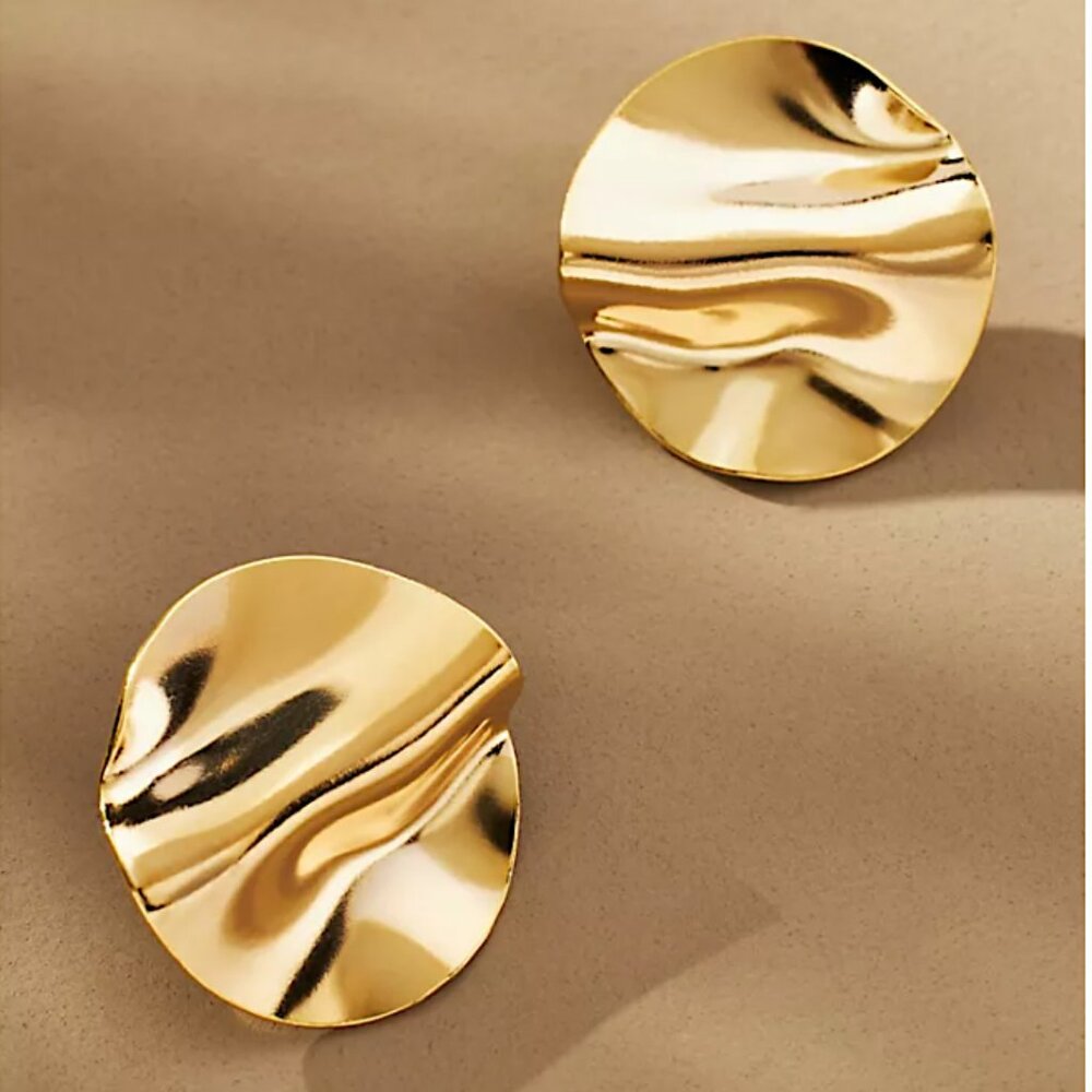 Anthropologie Gold Sculpted Round Stud Earrings